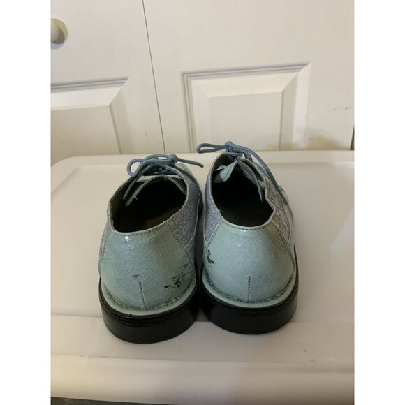 Sio Faux Crocodile Alligator Men’s Sz‎ 10 Derby Square Toe Dress Shoes Green Blu - Picture 8 of 12